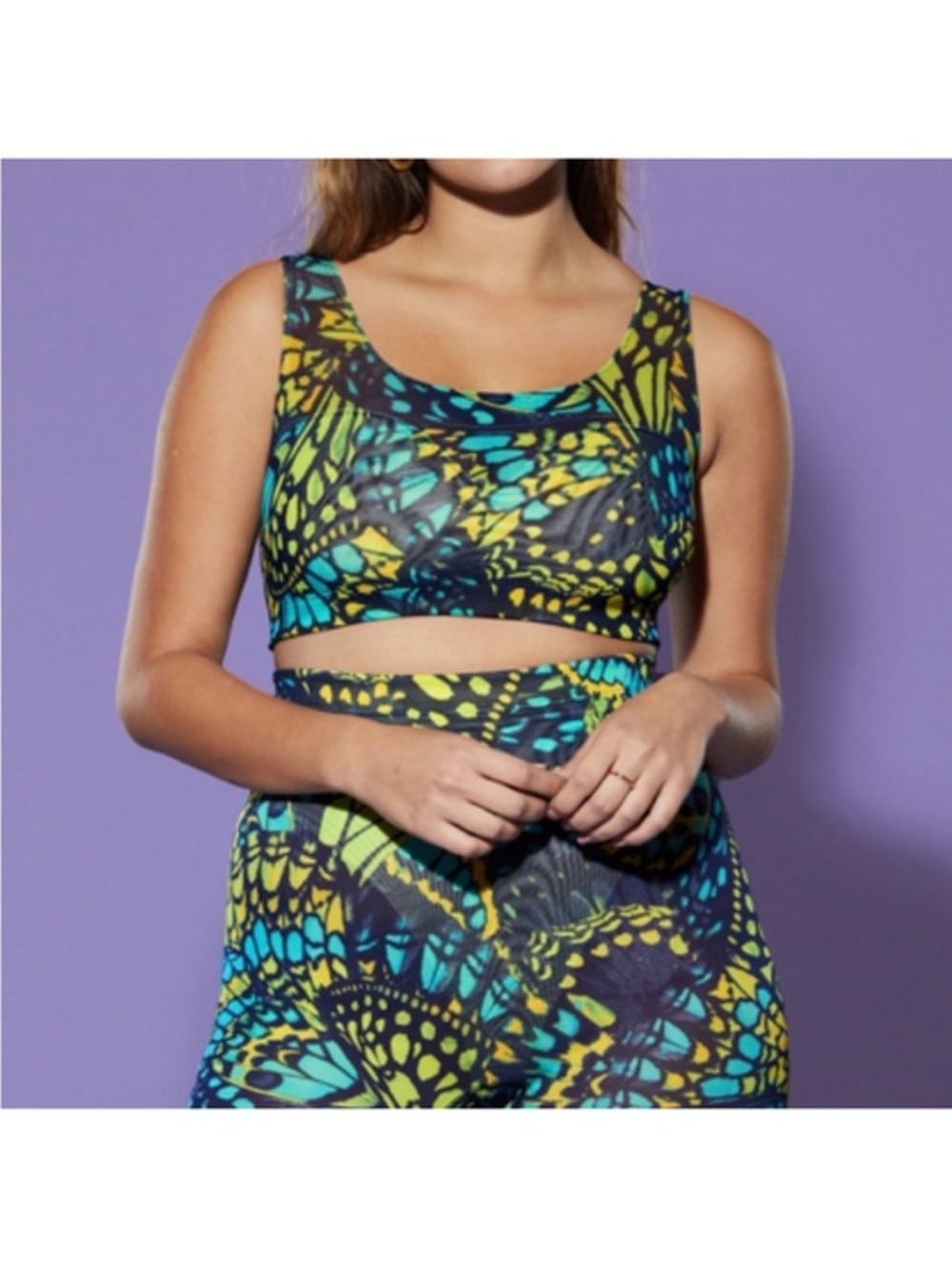 Yitty Blue Butterfly Mesh Me Scoop Neck Sports Bra and Leggings Set